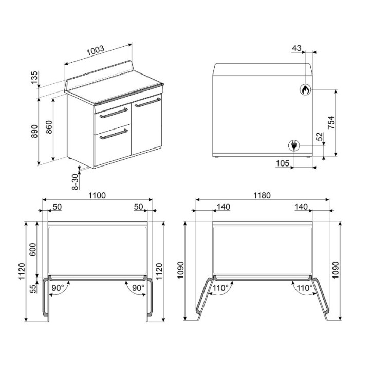 Piano de cuisson SMEG TR103GR | Ménachoc