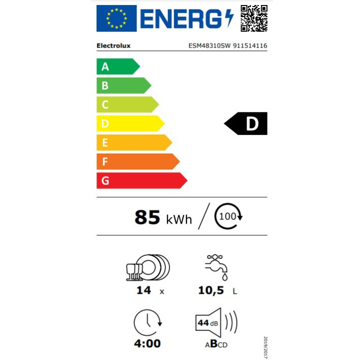 Lave vaisselle pose libre 60cm ELECTROLUX ESM48310SW blanc | Ménachoc