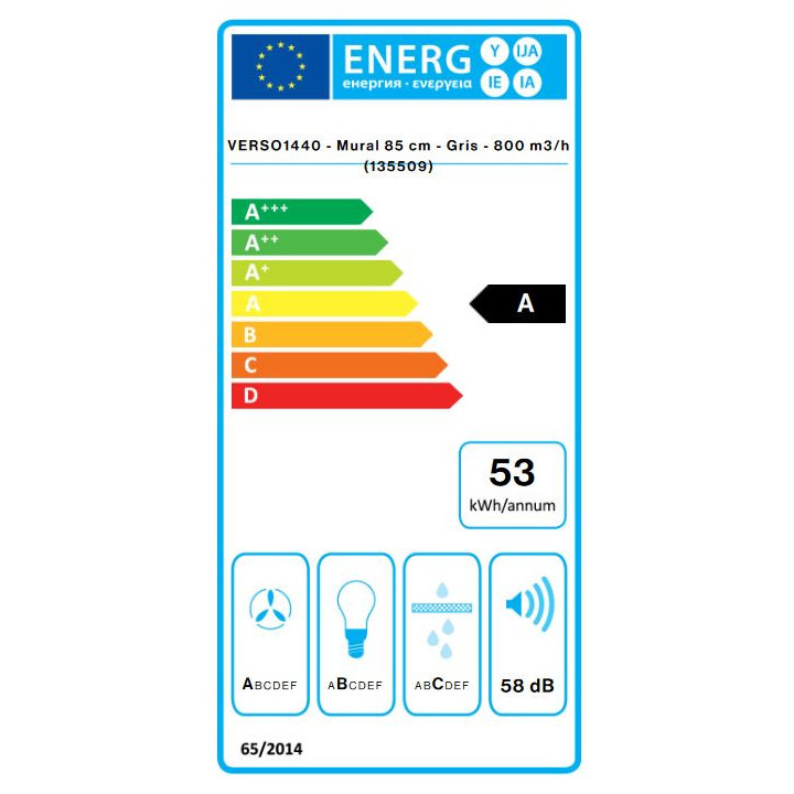 Hotte décorative FALMEC VERSO1440 Grise 85cm MURALE | Ménachoc