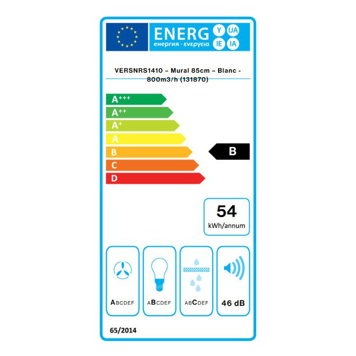 Hotte décorative FALMEC VERSO1410 Silence NRS Blanc 85cm MURALE | Ménachoc