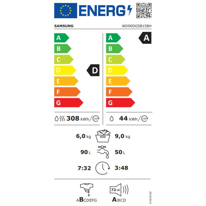 Lave linge séchant AI EcoBubble™ SAMSUNG WD90DG5B15BHEF 9/6kg | Ménachoc
