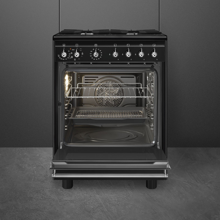 Cuisinière 60 cm GAZ SMEG CX61GMBL CLASSICA CONCERTO NOIR MENACHOC