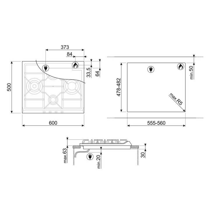 Plaque gaz SMEG SER60SGH3 | Ménachoc