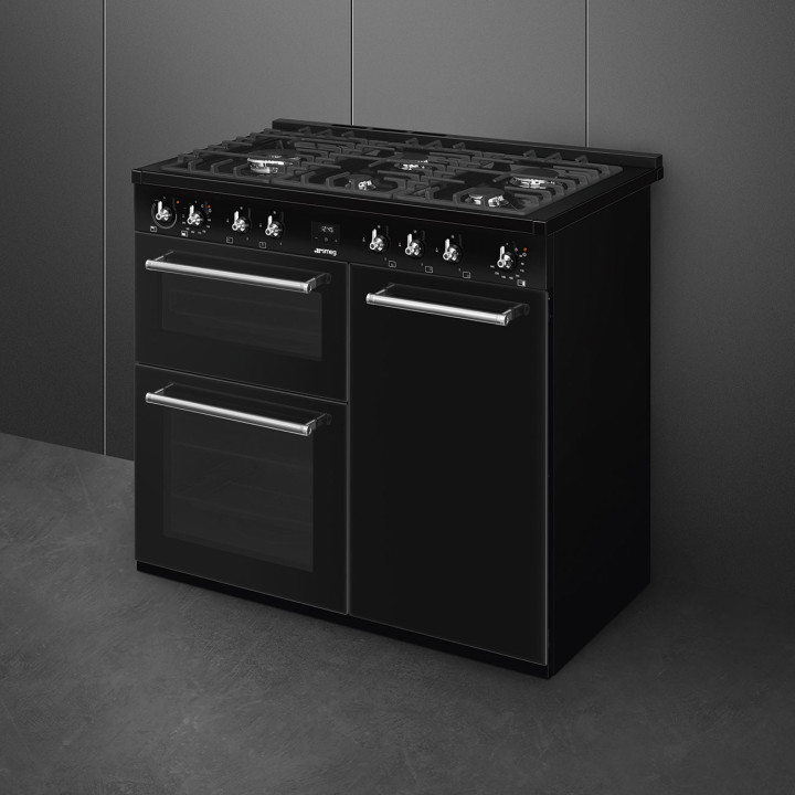 Piano de cuisson GAZ SMEG  CX103GMBL Esthétique Classica Concerto Noir 100 cm | Ménachoc