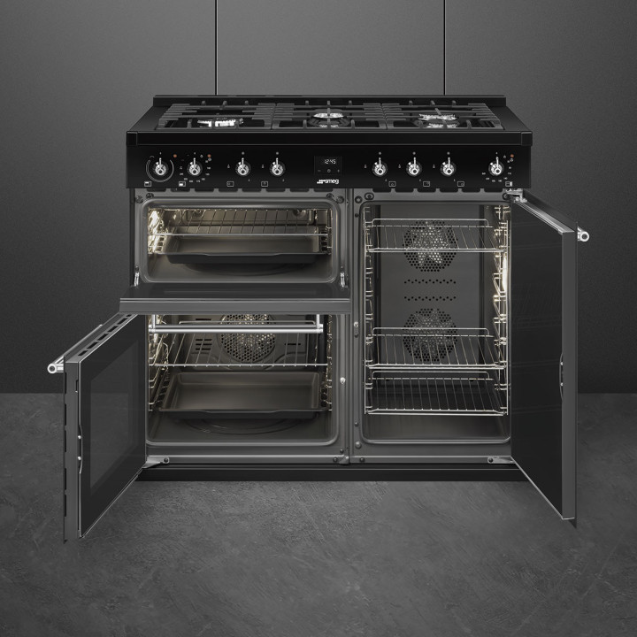 Piano de cuisson GAZ SMEG  CX103GMBL Esthétique Classica Concerto Noir 100 cm | Ménachoc