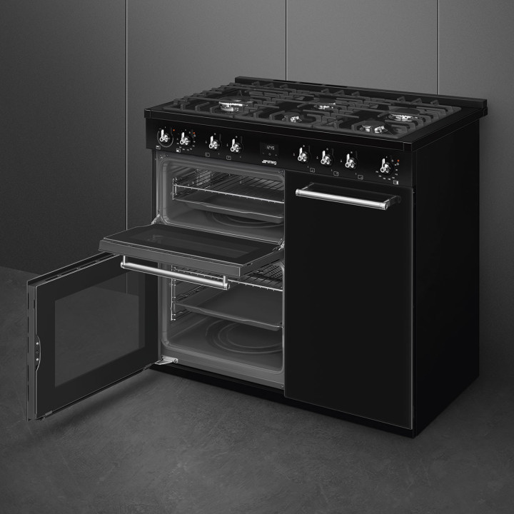 Piano de cuisson GAZ SMEG  CX103GMBL Esthétique Classica Concerto Noir 100 cm | Ménachoc