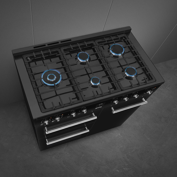 Piano de cuisson GAZ SMEG  CX103GMBL Esthétique Classica Concerto Noir 100 cm | Ménachoc
