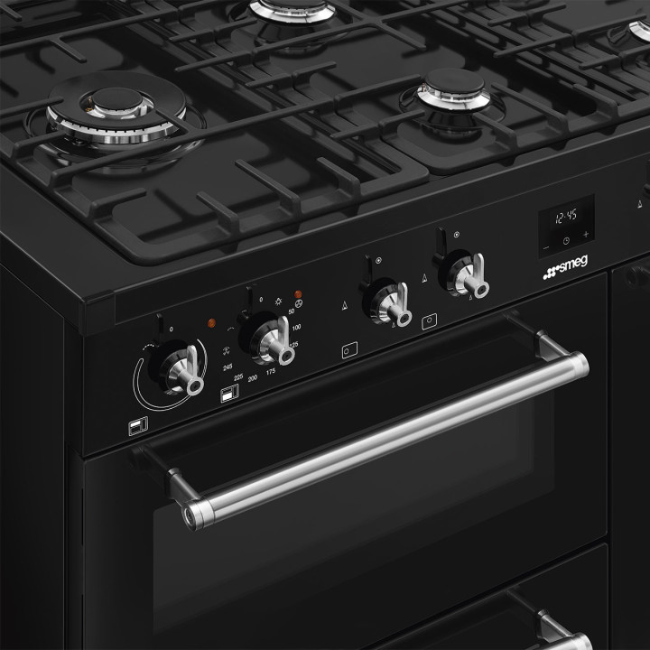 Piano de cuisson GAZ SMEG  CX103GMBL Esthétique Classica Concerto Noir 100 cm | Ménachoc