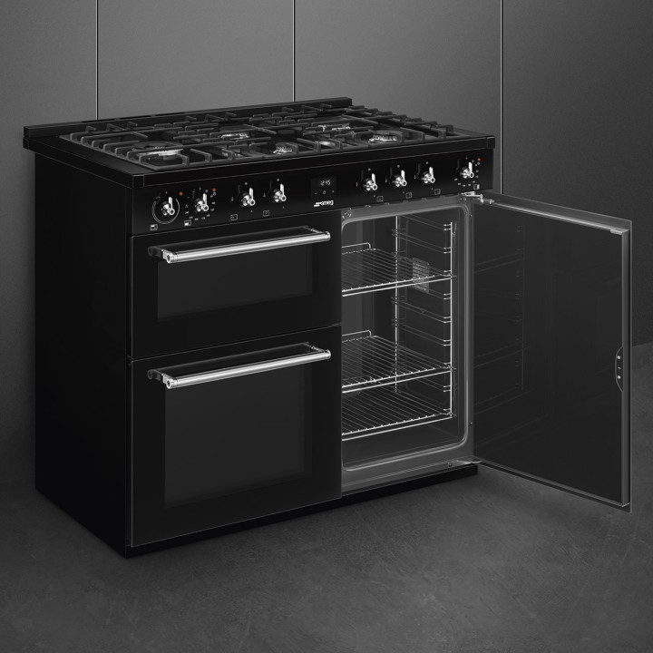 Piano de cuisson GAZ SMEG  CX103GMBL Esthétique Classica Concerto Noir 100 cm | Ménachoc
