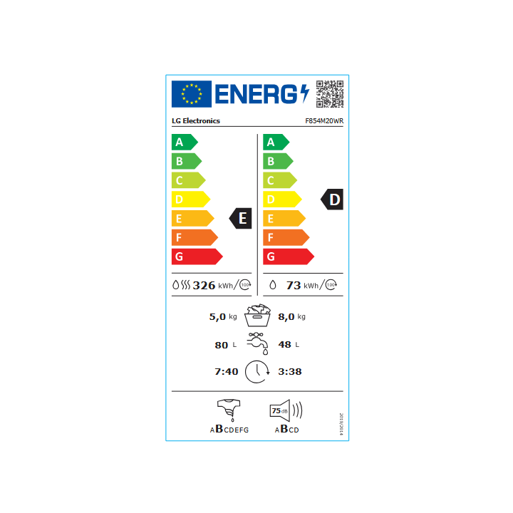 Lave-linge séchant LG F854M20WR 8 kg (Lavage) / - 5 kg (séchage) étiquette énergétique
