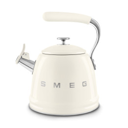 Bouilloire sifflante SMEG Crème WKF01CR - vue latérale poignée en acier bec verseur fermé