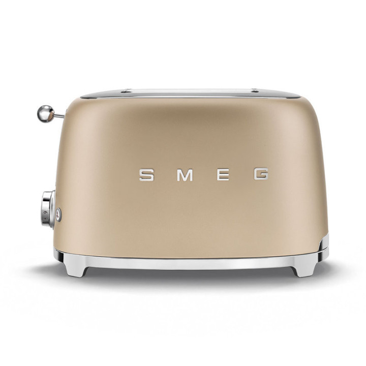 Toaster SMEG TSF01CHMEU champagne mat – vue de face, design rétro années 50