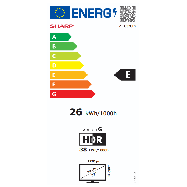 TV Full HD QLED Google TV™ SHARP 32GF3265E 32" 80 cm étiquette énergie