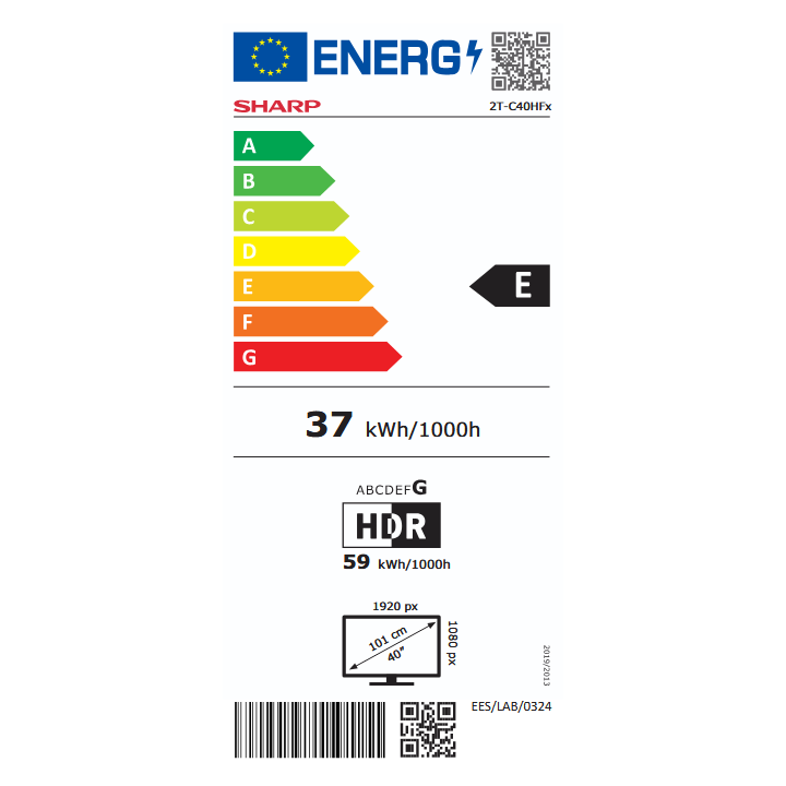 TV Full HD LED Google TV™ SHARP 40HF2265E 40" 101 cm étiquette énergétique