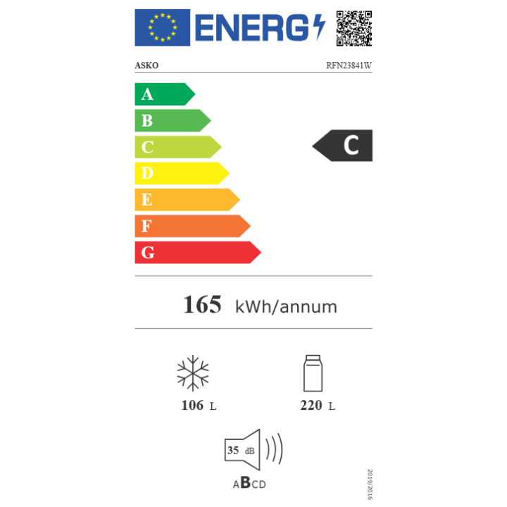 Réfrigérateur combiné RFN23841W ASKO - 326L - Blanc | Ménachoc