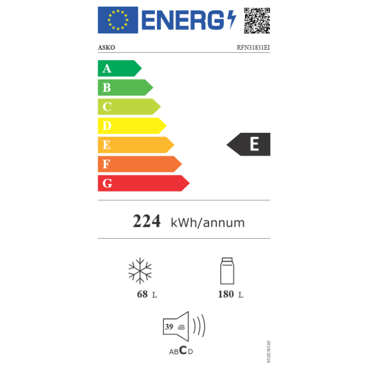 Réfrigérateur combiné intégrable ASKO RFN31831EI - 248L