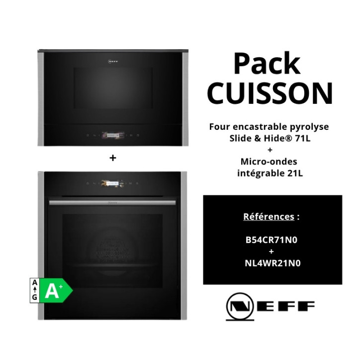 PACK CUISSON NEFF : Four encastrable pyrolyse NEFF B54CR71N0 Slide & Hide® + Micro-ondes intégrable Inox NEFF NL4WR21N1 21L