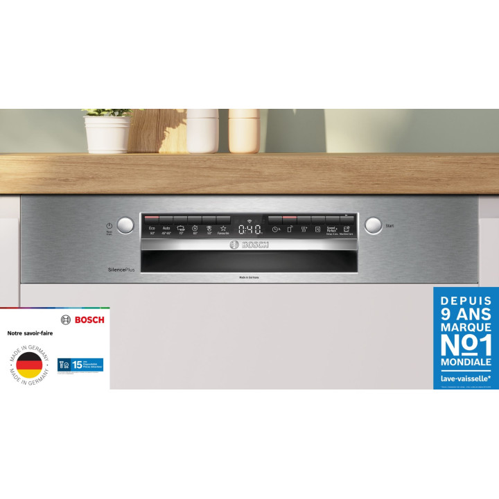Lave-vaisselle encastrable avec bandeau 60 cm Acier brossé BOSCH Série 4 SMI4HCS07E - 14 couverts
