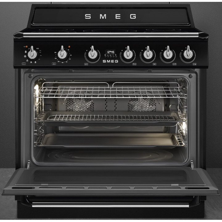 Piano de cuisson SMEG TR90IPBL porte ouverte vue de face