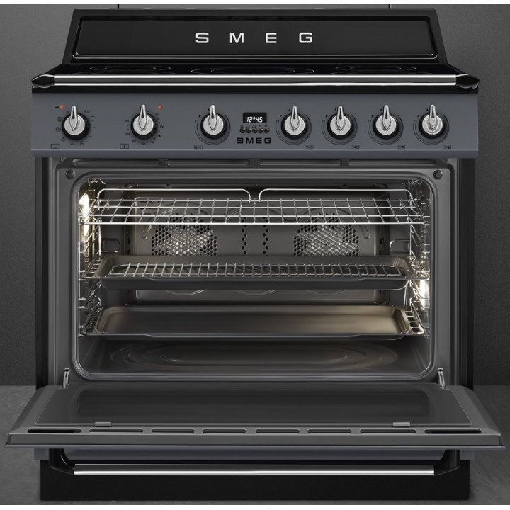 Piano de cuisson SMEG TR90IPGR porte ouverte vue de face