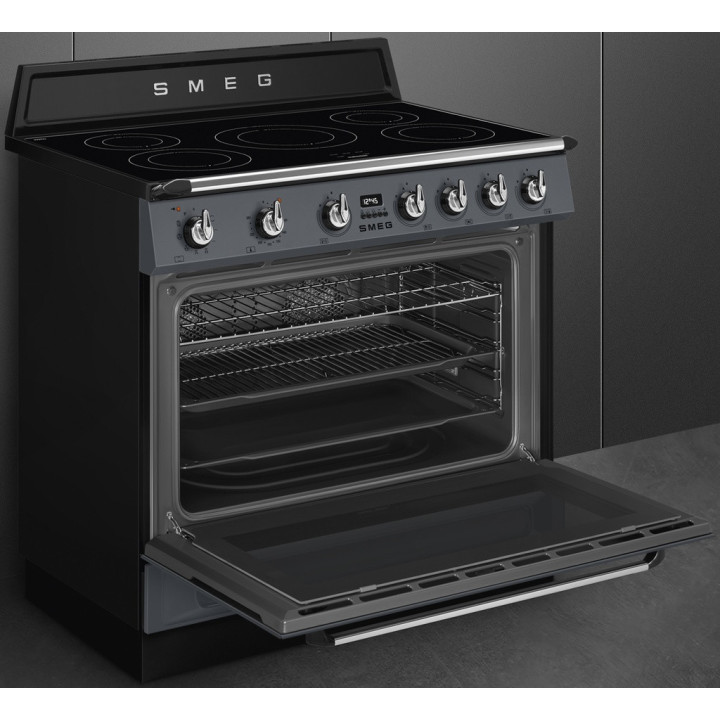 Piano de cuisson SMEG TR90IPGR porte ouverte vue de face