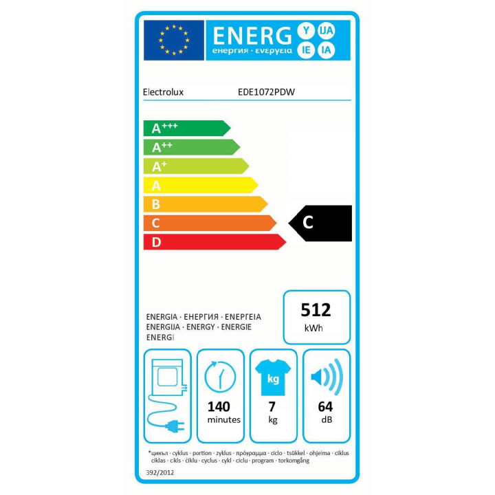 Sèche Linge à évacuation ELECTROLUX EDE1072PDW 7kg | Ménachoc