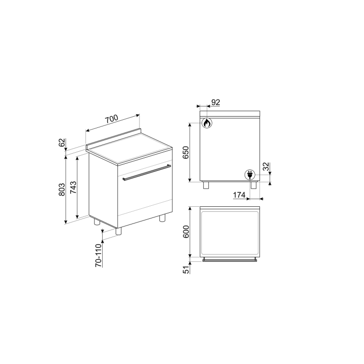 Piano de cuisson 70cm GAZ SMEG C7GPX9 CLASSICA SINFONIA INOX  | Ménachoc
