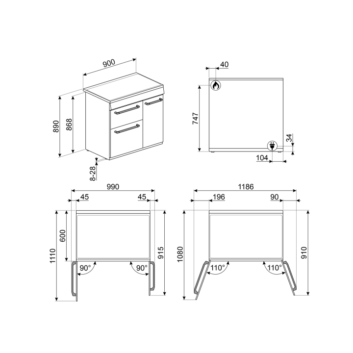 Piano de cuisson SMEG BM93BL | Ménachoc