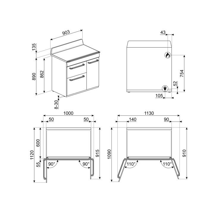 Piano de cuisson GAZ SMEG TR93BL - 90cm | Ménachoc