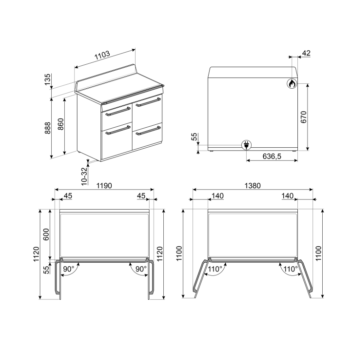 Piano de cuisson GAZ SMEG TR4110BL1 - 110cm | Ménachoc