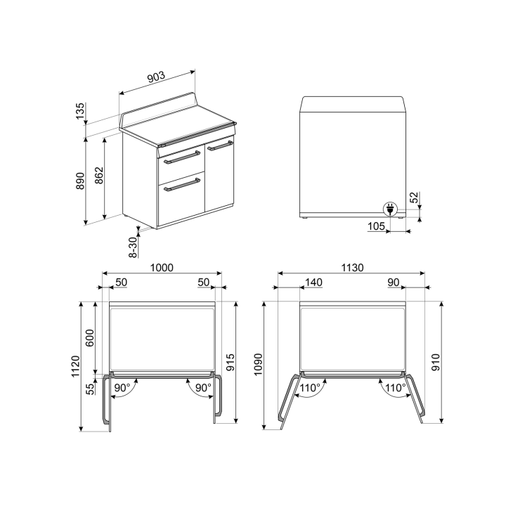 Piano de cuisson SMEG TR93IP | Ménachoc