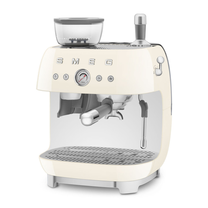 Machine à café Expresso manuelle avec broyeur intégré SMEG Crème EGF03CREU | Ménachoc