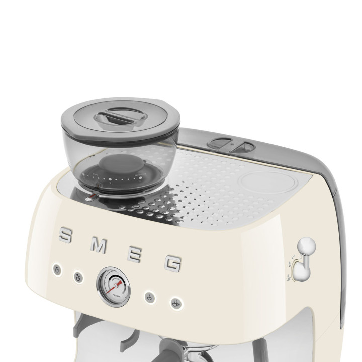 Machine à café Expresso manuelle avec broyeur intégré SMEG Crème EGF03CREU | Ménachoc