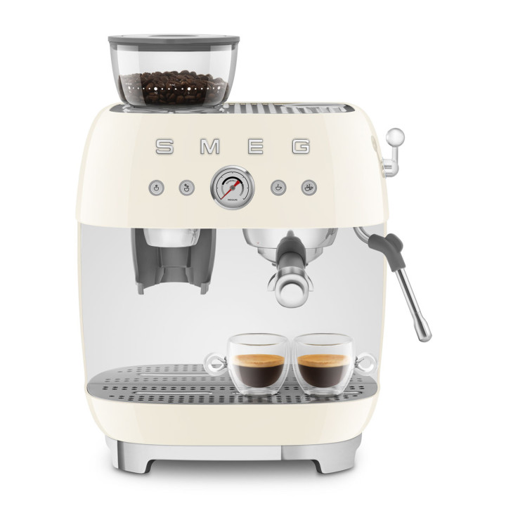 Machine à café Expresso manuelle avec broyeur intégré SMEG Crème EGF03CREU | Ménachoc
