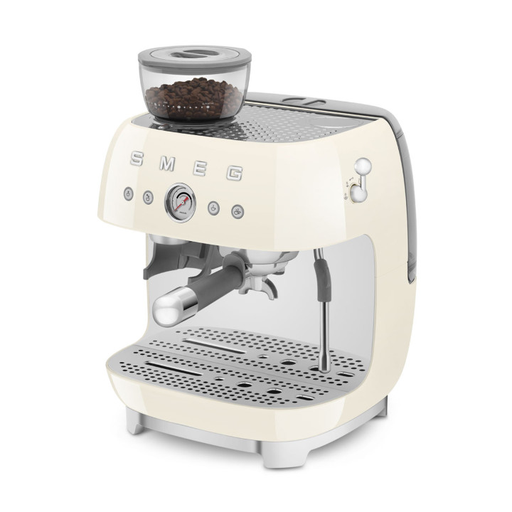 Machine à café Expresso manuelle avec broyeur intégré SMEG Crème EGF03CREU | Ménachoc