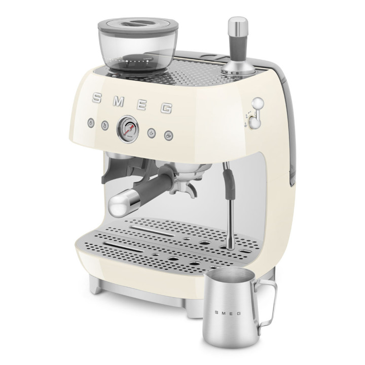 Machine à café Expresso manuelle avec broyeur intégré SMEG Crème EGF03CREU | Ménachoc