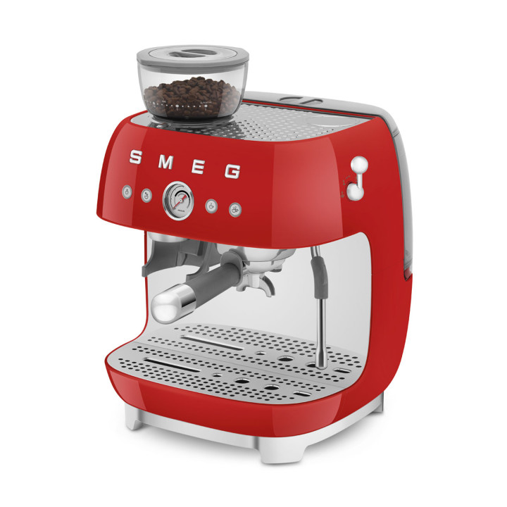 Machine à café Expresso manuelle avec broyeur intégré SMEG Rouge EGF03RDEU  | Ménachoc