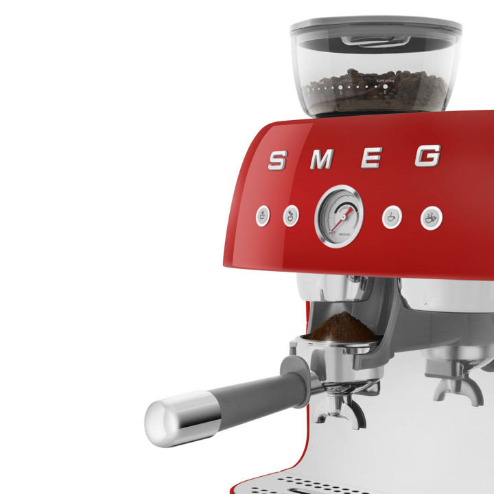Machine à café Expresso manuelle avec broyeur intégré SMEG Rouge EGF03RDEU  | Ménachoc