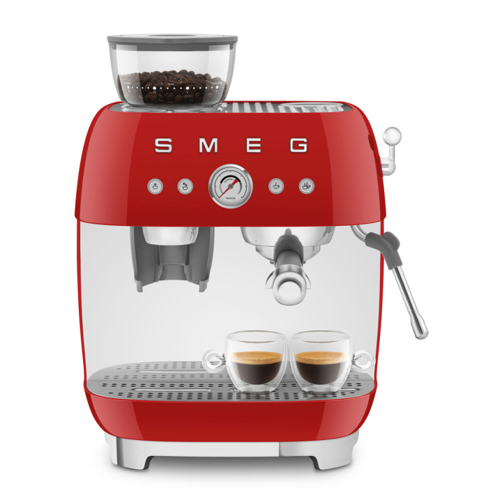 Machine à café Expresso manuelle avec broyeur intégré SMEG Rouge EGF03RDEU  | Ménachoc