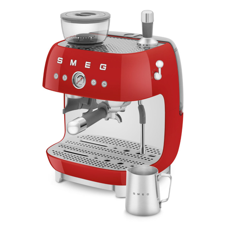 Machine à café Expresso manuelle avec broyeur intégré SMEG Rouge EGF03RDEU  | Ménachoc