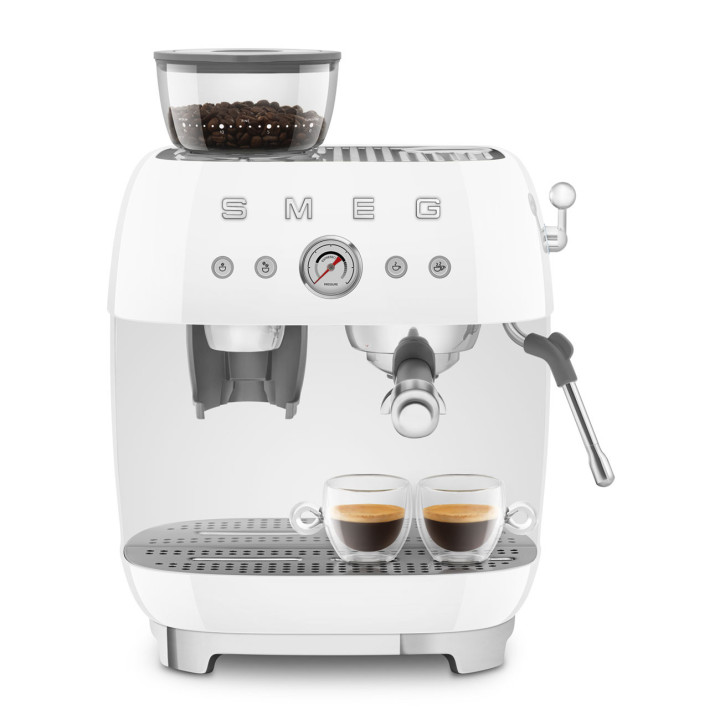 Machine à café Expresso manuelle avec broyeur intégré SMEG Blanc EGF03WHEU | Ménachoc