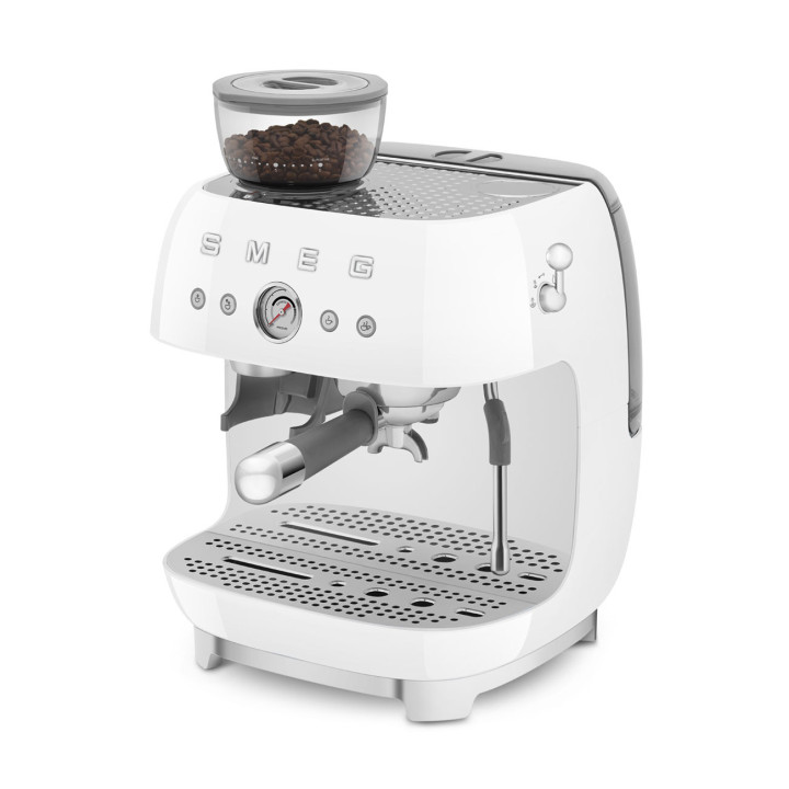 Machine à café Expresso manuelle avec broyeur intégré SMEG Blanc EGF03WHEU | Ménachoc
