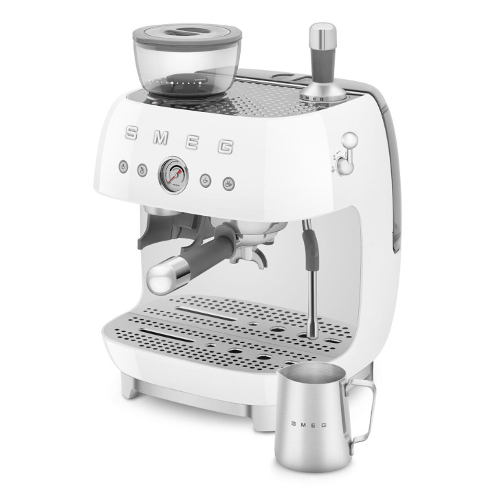 Machine à café Expresso manuelle avec broyeur intégré SMEG Blanc EGF03WHEU | Ménachoc